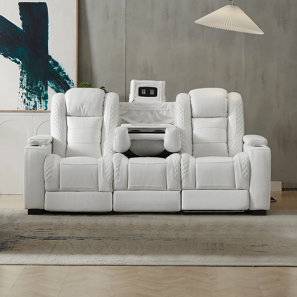 Home Cinema Luxury - Luxury Power Recliner White Leather Sofa